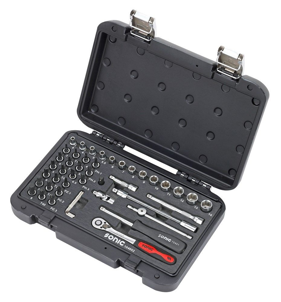 Sonic 104602 Steckschlüssel-Sortiment mit Ratsche 1/4" 46 Stück