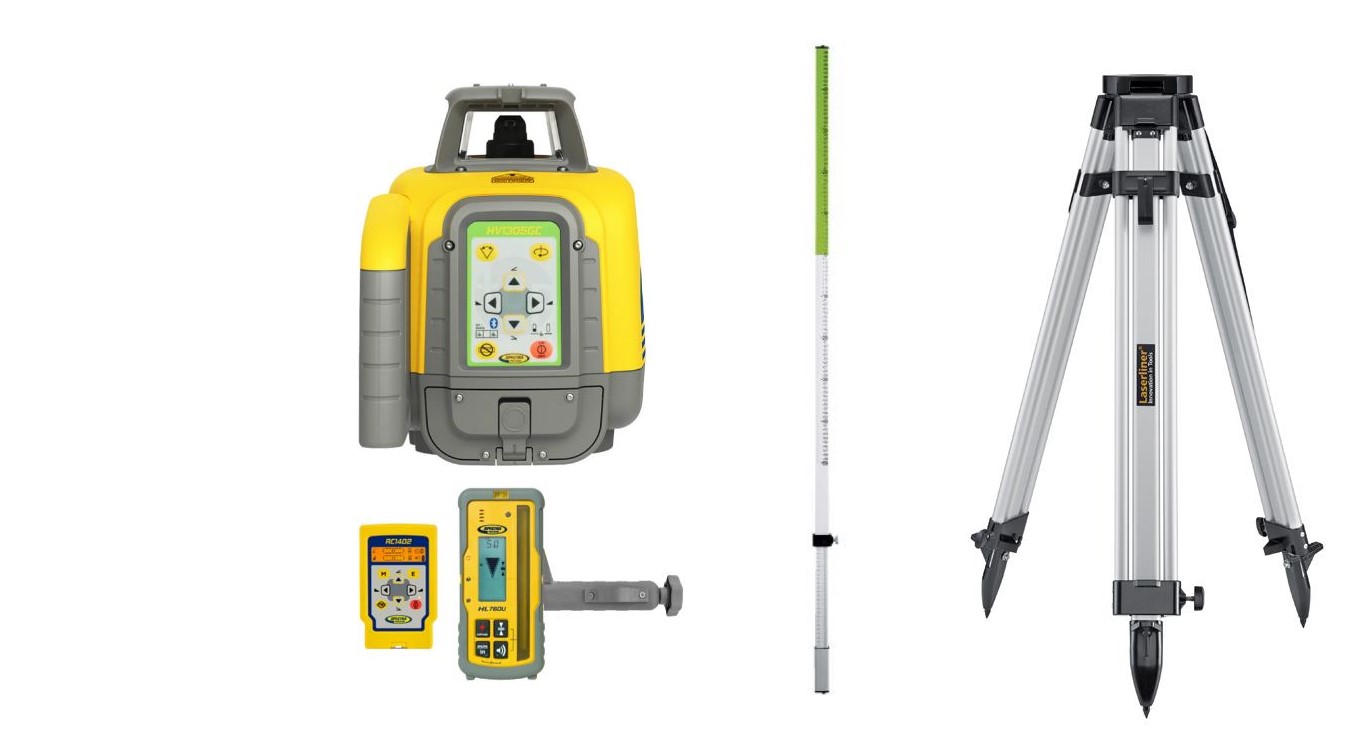 Spectra Physics HV1305GCSET HV1305GC Horizontaler/vertikaler grüner Baulaser + HL760U Empfänger + Stativ 165 cm + Flexilat