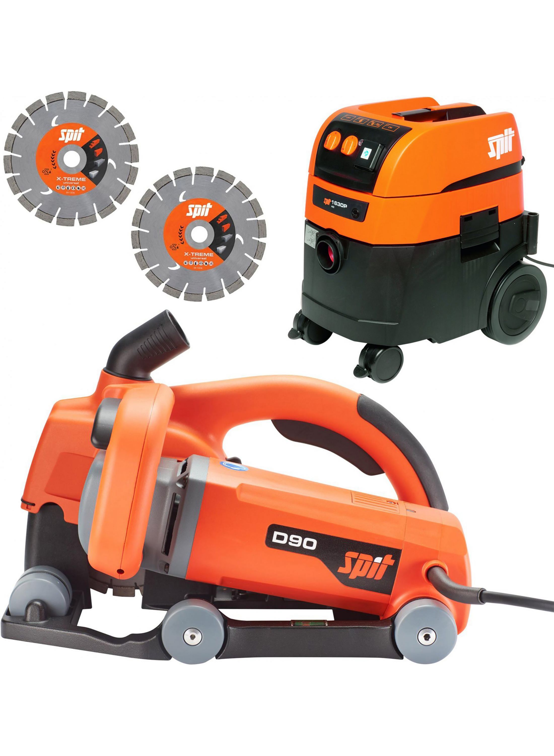 Spit 695981 D90 Schlitzs&auml;ge + AC1630P Staubsauger + 4 x Diamanttrennscheiben