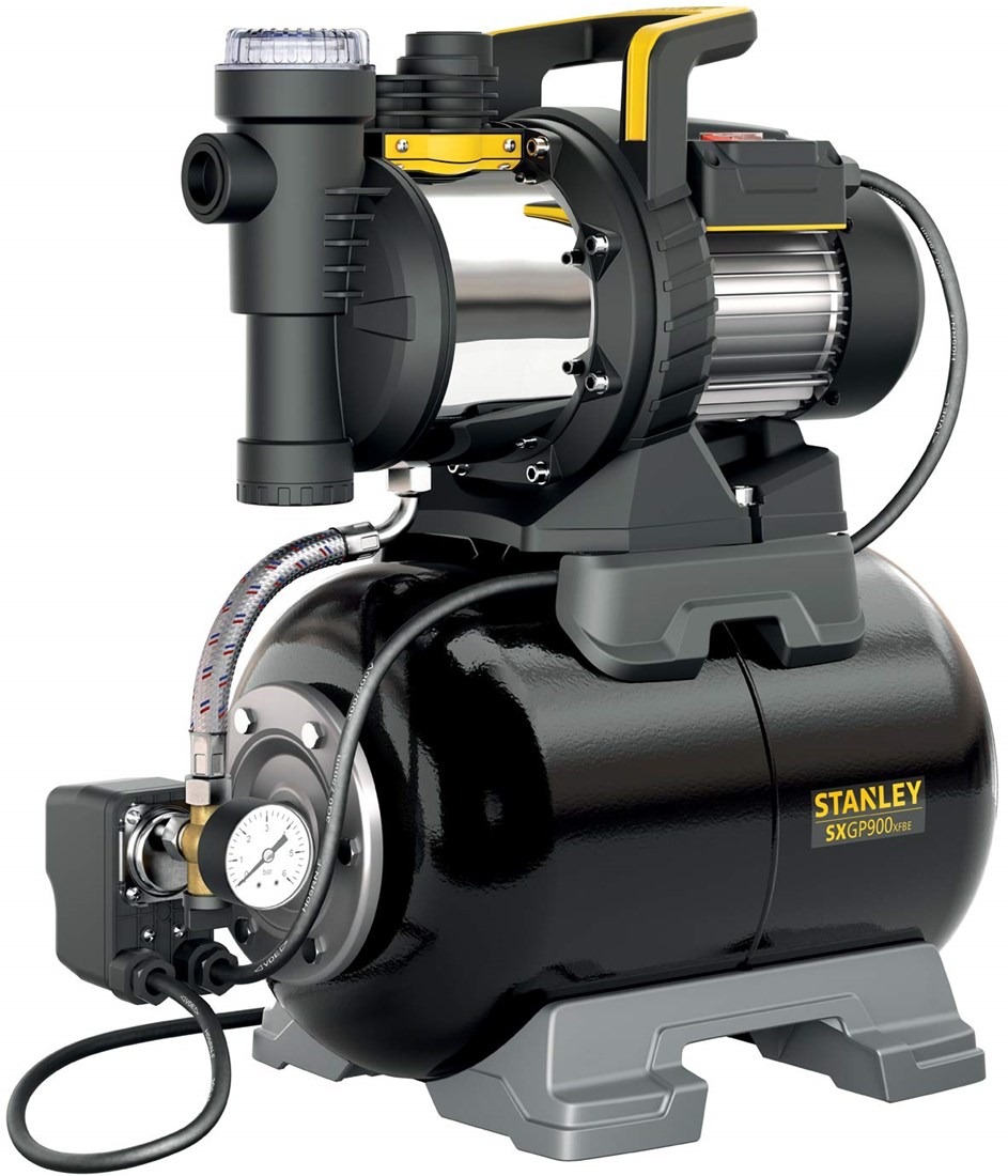 Stanley 51773 SXGP900XFBE Automatische Druckpumpe 230 V, 900 W, IPX4, inkl. 24-Liter-Tank und mechanischem Druckschalter