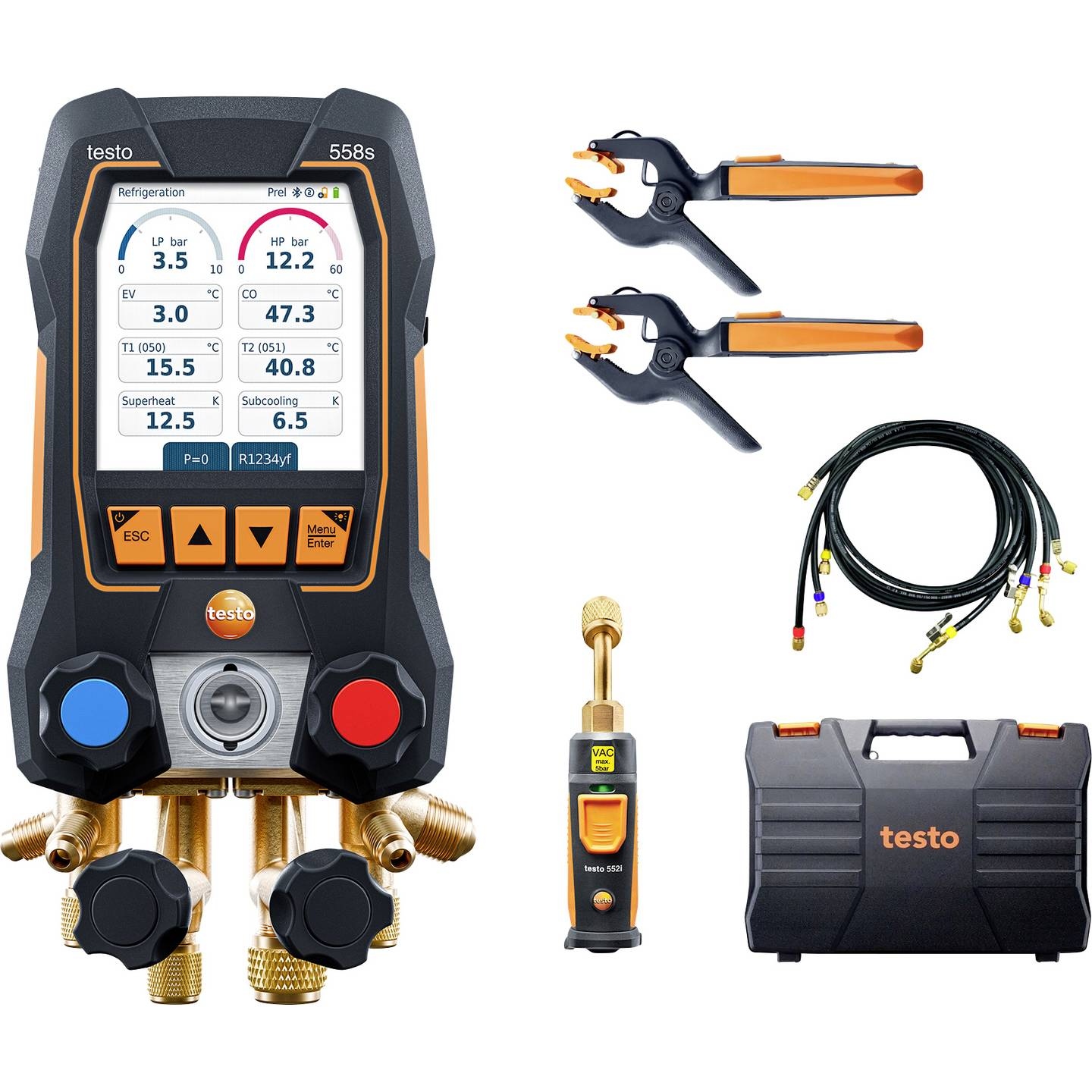 Testo 0564 5583 558s - Smart vacuum set Digitaler Verteiler mit kabellosen Temperatur- und Vakuumsonden und einem Satz von 4 Füllschläuchen