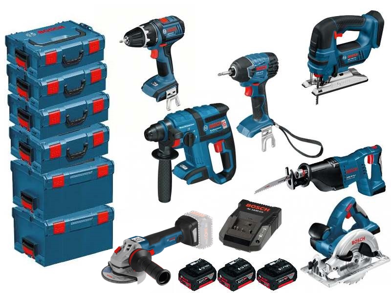 Bosch Blau TNG18Bosch TNG Combo Set 7-teilig 18 Volt 4.0 Ah Li-ion + GSR18 + GDR18 + GSA18 + GWS18 + GKS18 + GBH18 + GST18