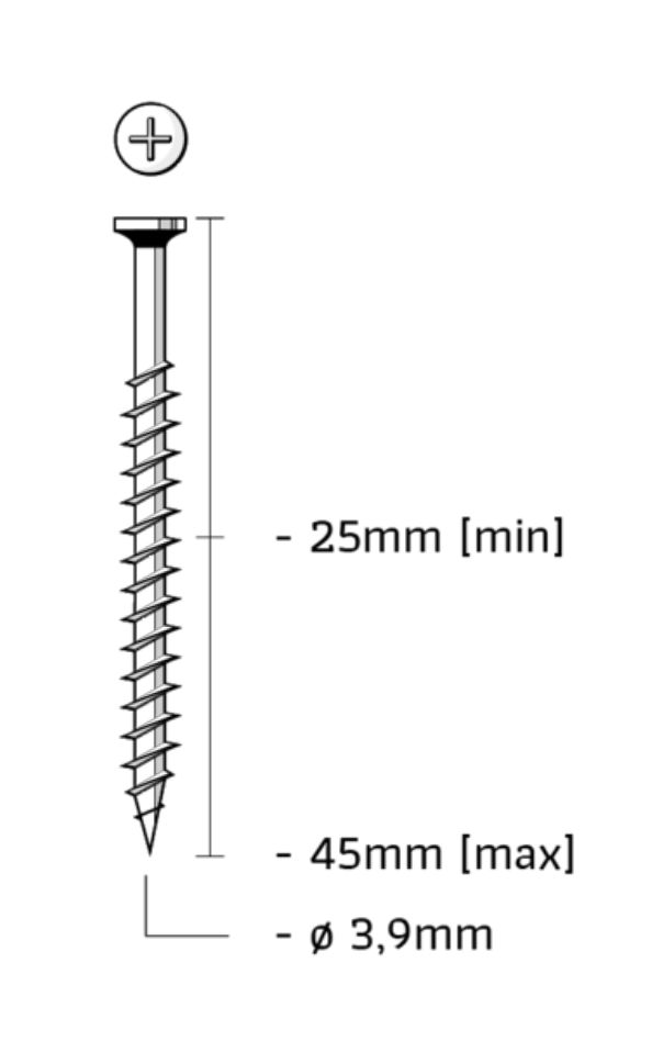 Union SM3.9X45GPGB Schrauben auf Band phosphatiert mit Grobgewinde Länge 45mm 1000Stk