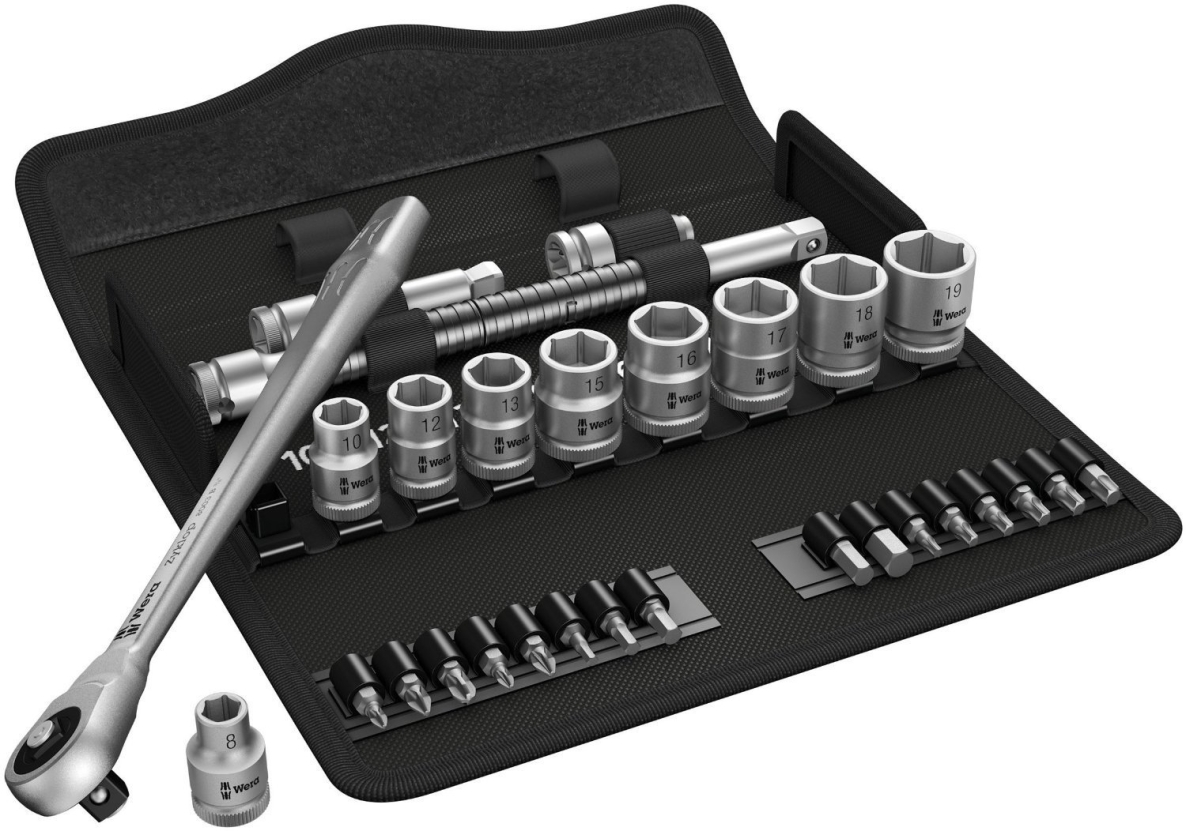 Wera 05004047001 8100 SB 7 Zyklop Metal-Knarrensatz,Durchsteckvierkant,3/8"-Antrieb,metrisch
