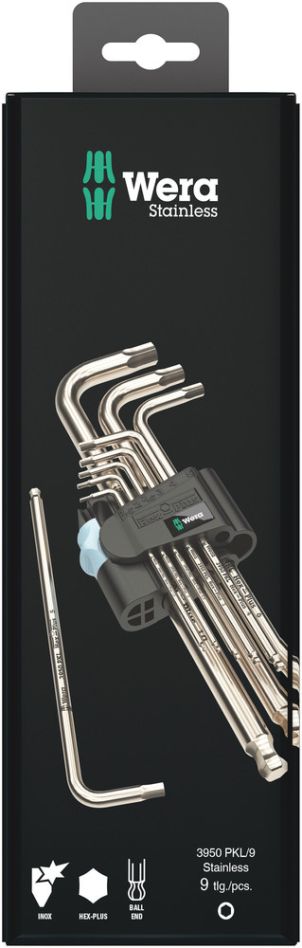 Wera 05073544001 3950/9 Hex-Plus Stainless 1 SB Winkelschlüsselsatz,metrisch,Edelstahl