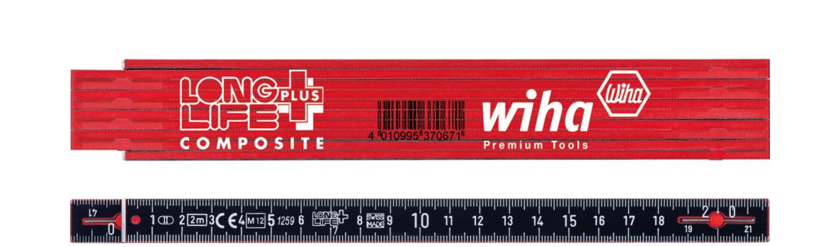 Wiha 37067 Gliedermaßstab Longlife® Plus Composite 2 m metrisch, 10 Glieder rot/ schwarz