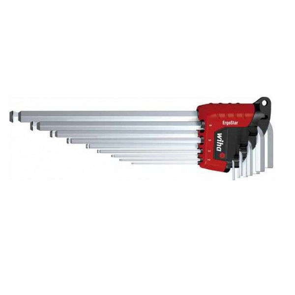 Wiha 37351 Stiftschlüssel Set im ErgoStar Halter Sechskant-Kugelkopf MagicRing® 9-tlg. mattverchromt