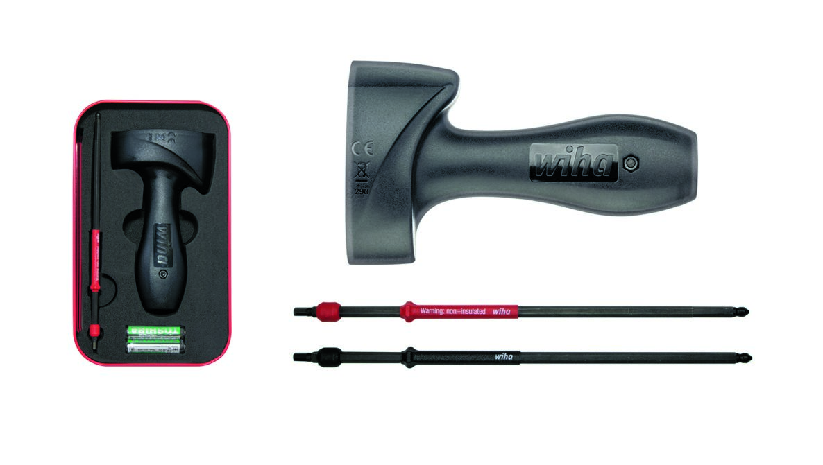 Wiha 42086 Drehmomentprüfgerät Torque QuickCheck mit Adapterschäften und Batterien im Karton