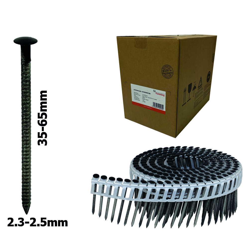 Co-Fastening KCN50032B Spiralnagel Ring Edelstahl Kugelkopf Kunststoff RAL9005 - 2,5x50mm